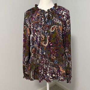 MELLODAY Peasant Long Sleeve Paisley Print Blouse SZM.